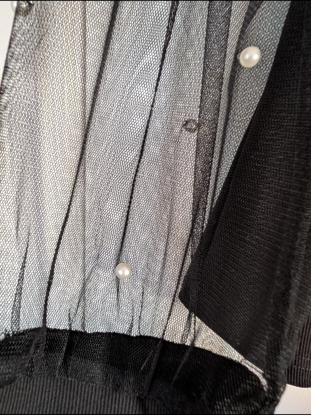 Black Mock Neck Blouse With Sheer Pearl-Sleeve Size XL NWT - Picture 7 of 13